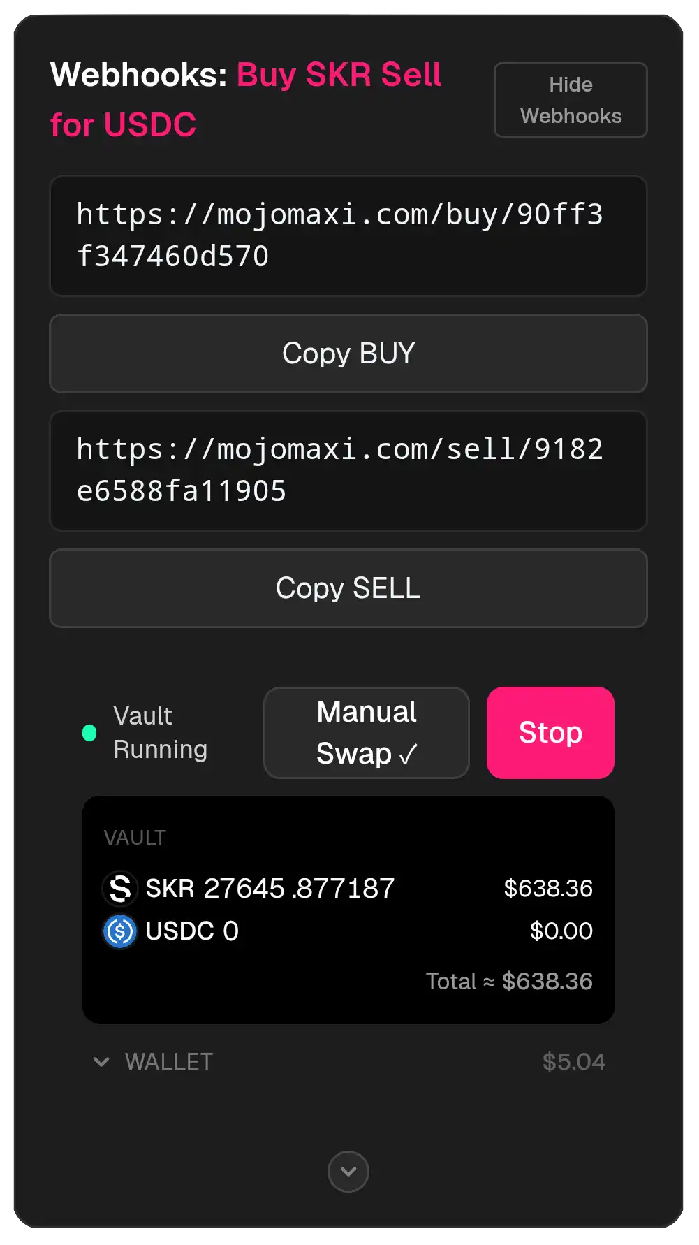 Mojomaxi TradingView webhook bot panel